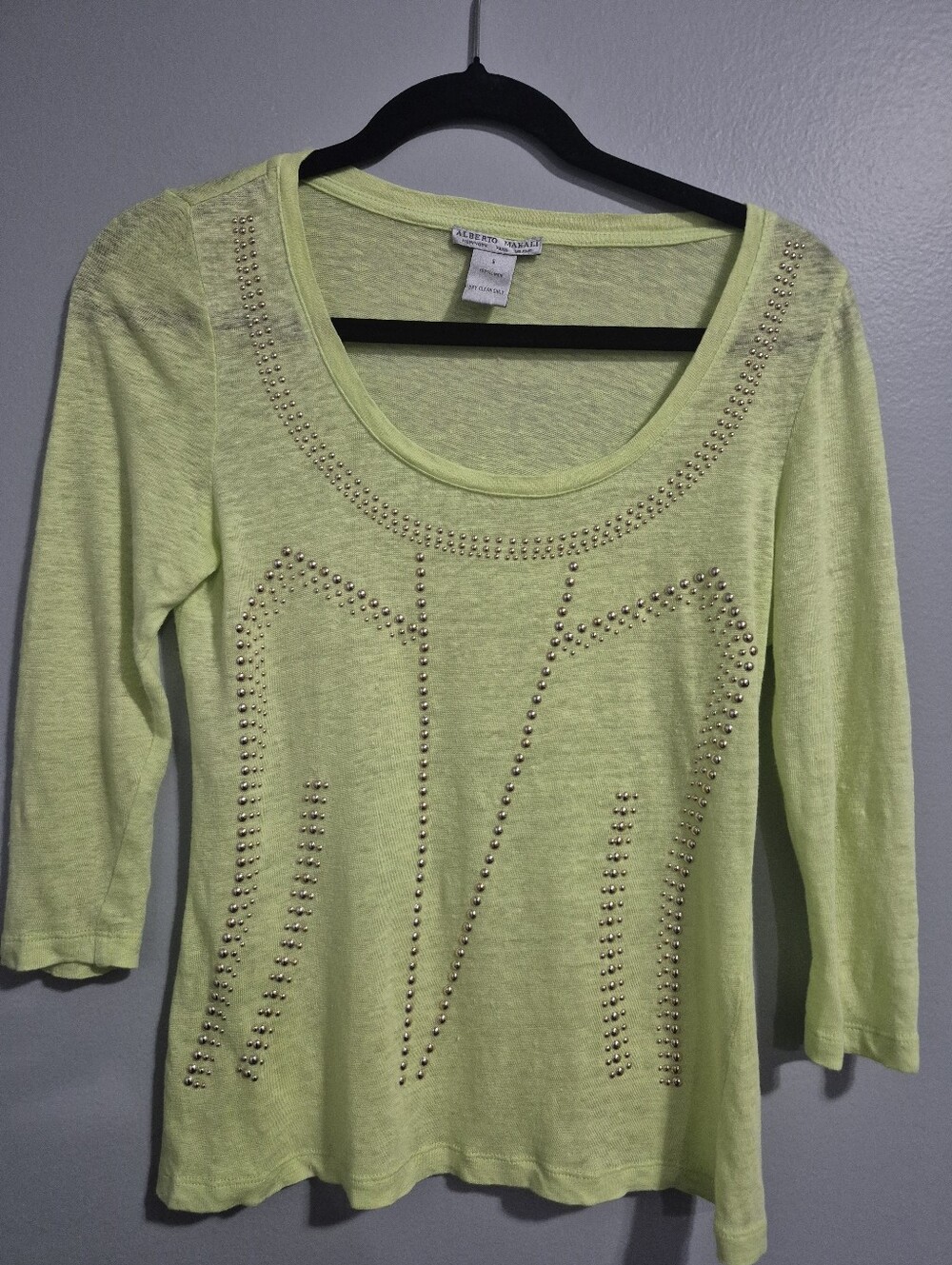 Alberto Makali Neon Lime Studded Scoop Neck Top Size Small